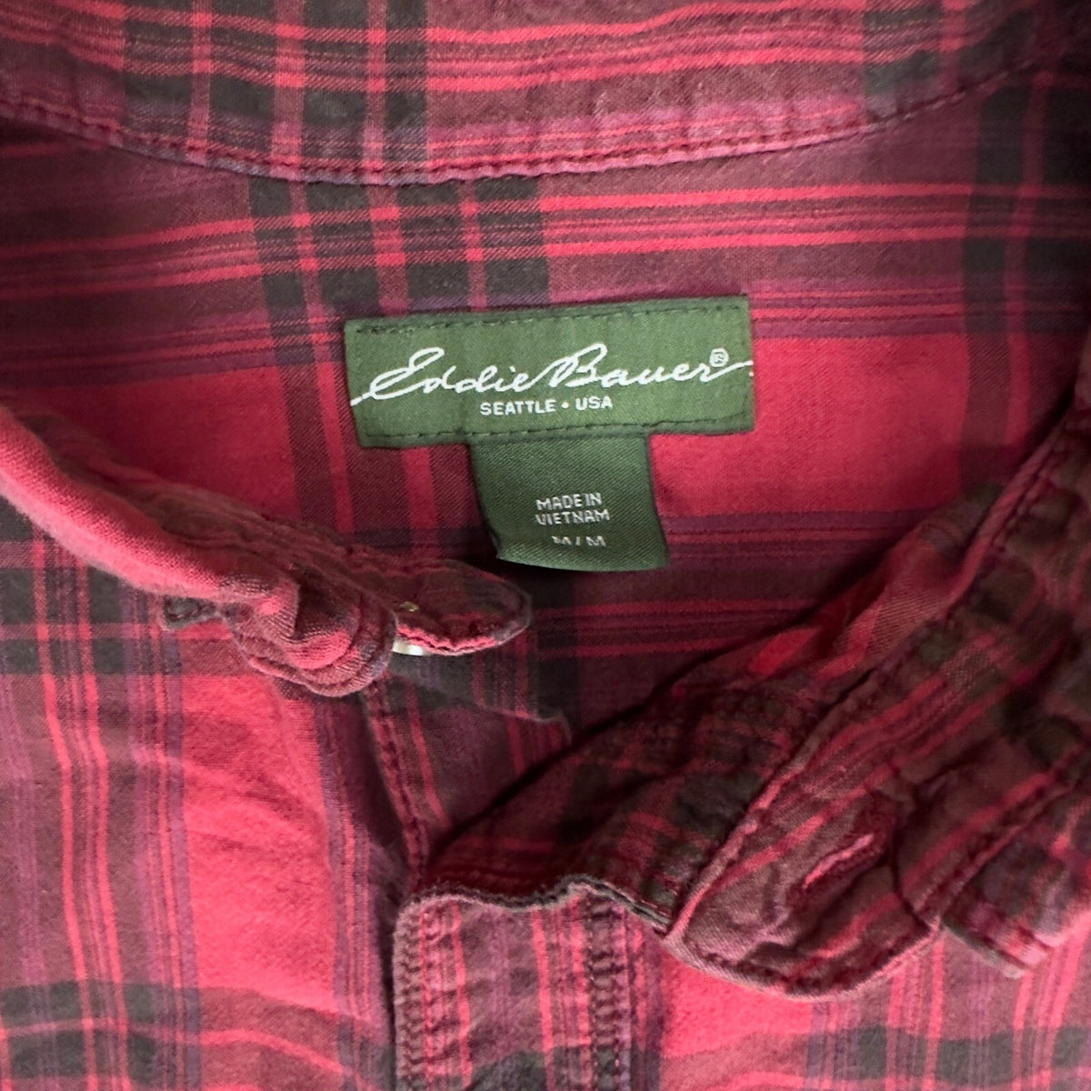 Eddie Bauer Plaid Button Up Shirt Mens M Red Black Workwear