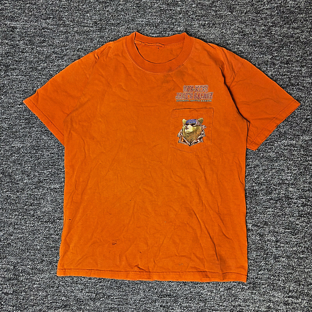 One-Eyed Jack's Saloon Sturgis Pocket Tee Mens Orange Biker