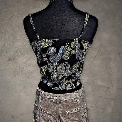 Daytrip Paisley Wrap Cami Crop Top Womens S Black Boho