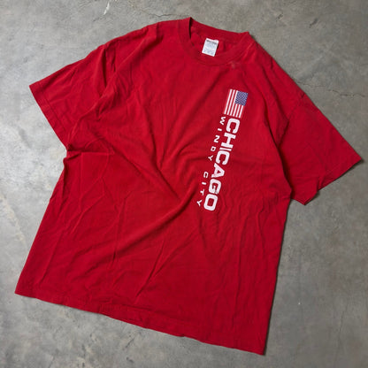 Vintage Chicago Windy City T Shirt Mens XL Red USA Flag