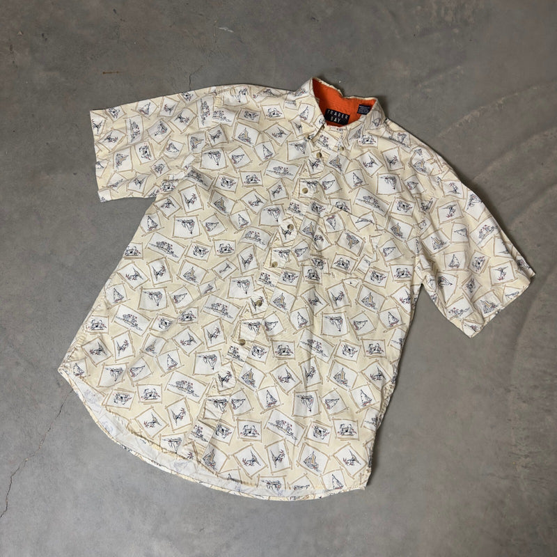 Vintage Trader Bay Sailboat Button Down Mens L Cream Coastal