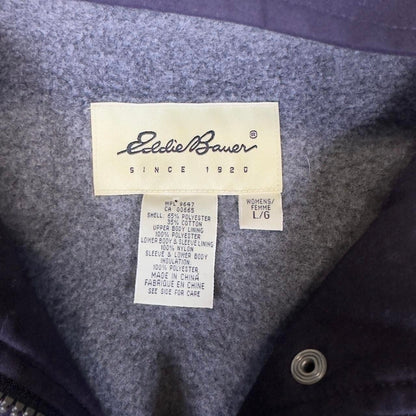 Eddie Bauer Jacket Womens L Purple Nylon Fleece Warm Hooded Vintage Style