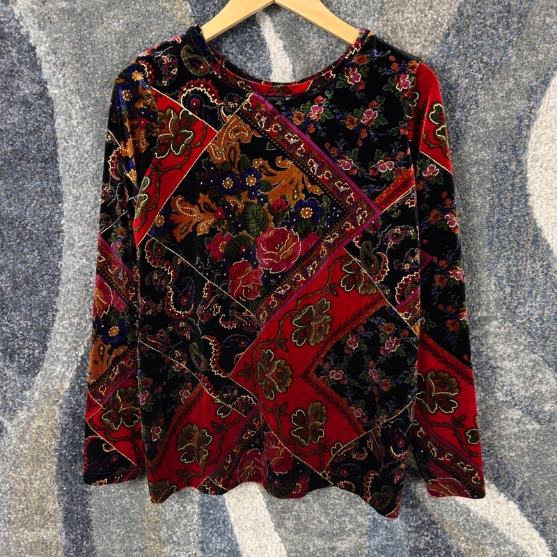 Vintage Velvet Patchwork Top Womens M Jewel Tone Whimsigoth