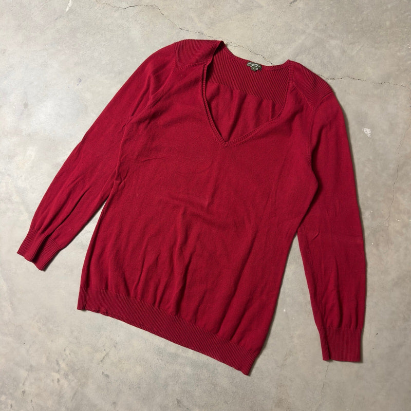 Vintage Y2K Eddie Bauer V-Neck Sweater Womens L Red Knit