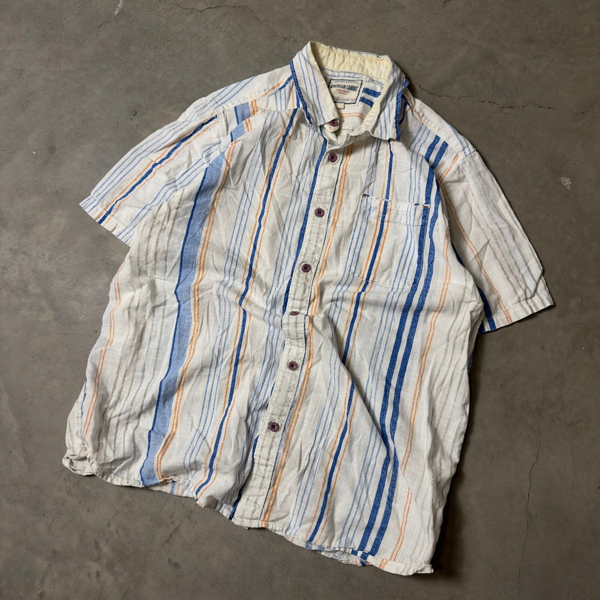 Vintage American Canvas Button Down Shirt Men Large White