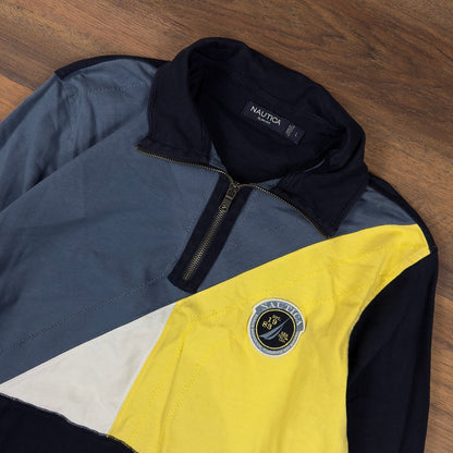 Nautica Slim Colorblock Quarter Zip Mens L Navy Blue Yellow