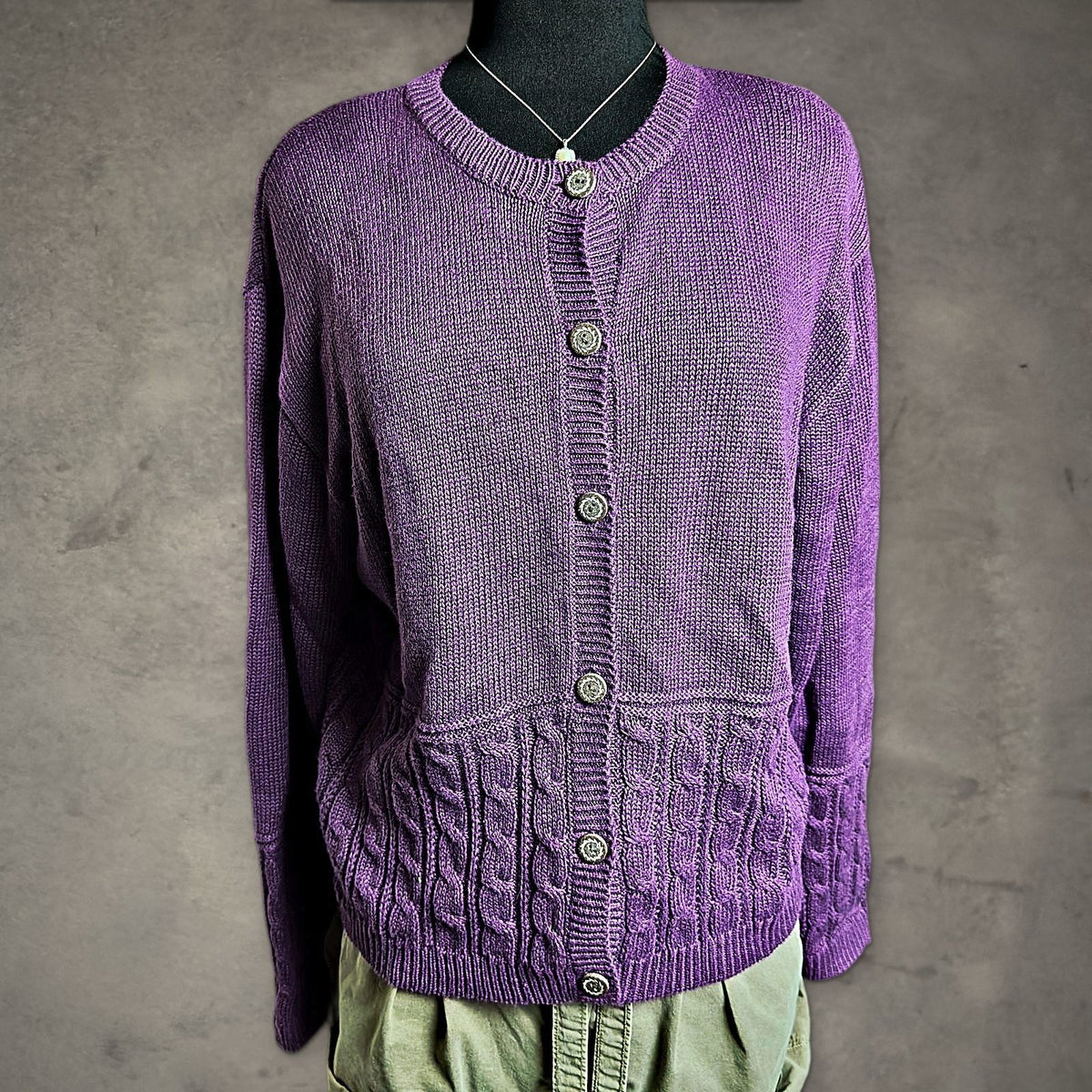 Vintage Christopher & Banks Cardigan Womens L Purple Cable