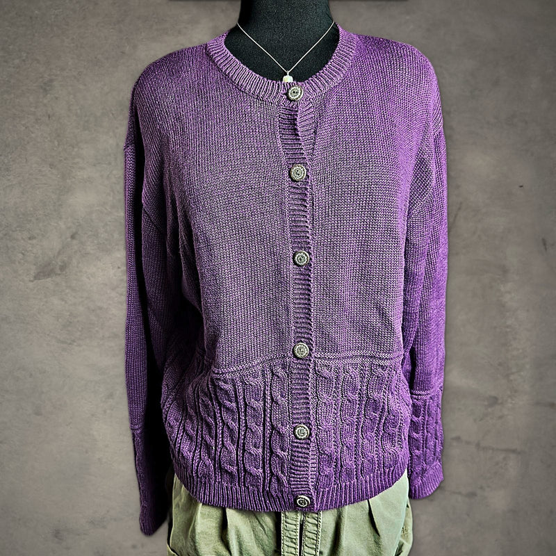 Vintage Christopher & Banks Cardigan Womens L Purple Cable