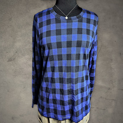 Liberty Lane Buffalo Plaid Long Sleeve Top Womens M Blue