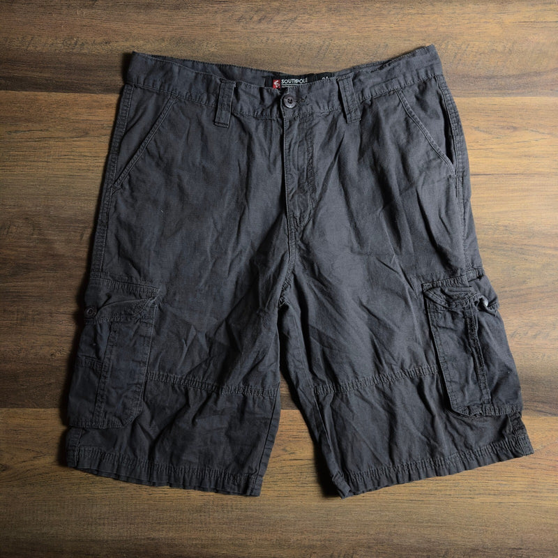 Y2K Southpole Cargo Shorts Mens 34 Charcoal Grey Baggy Skate