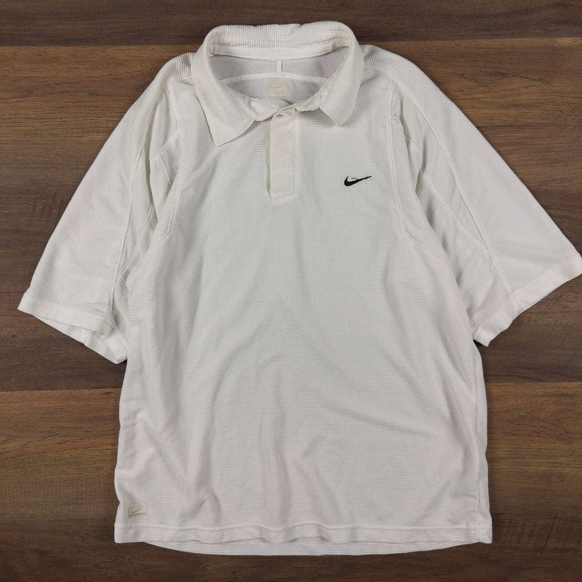 Vintage Nike Waffle Knit Polo Shirt Mens M White Y2K Swoosh