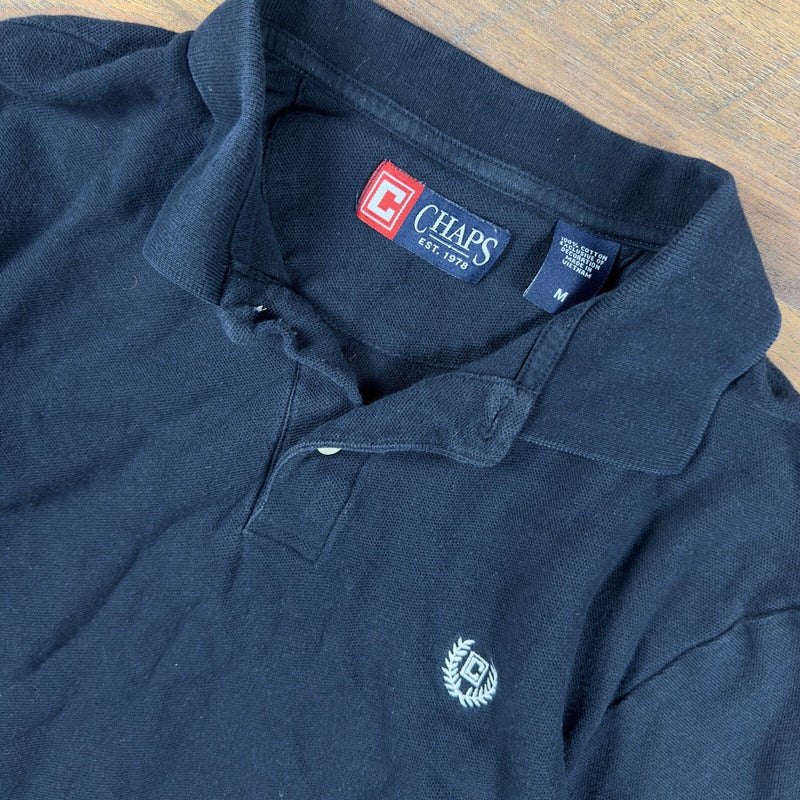 Chaps Short Sleeve Polo Shirt Mens M Navy Blue Crest Preppy