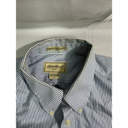 Eddie Bauer Men's Large Blue White Stripe Button Down Shirt