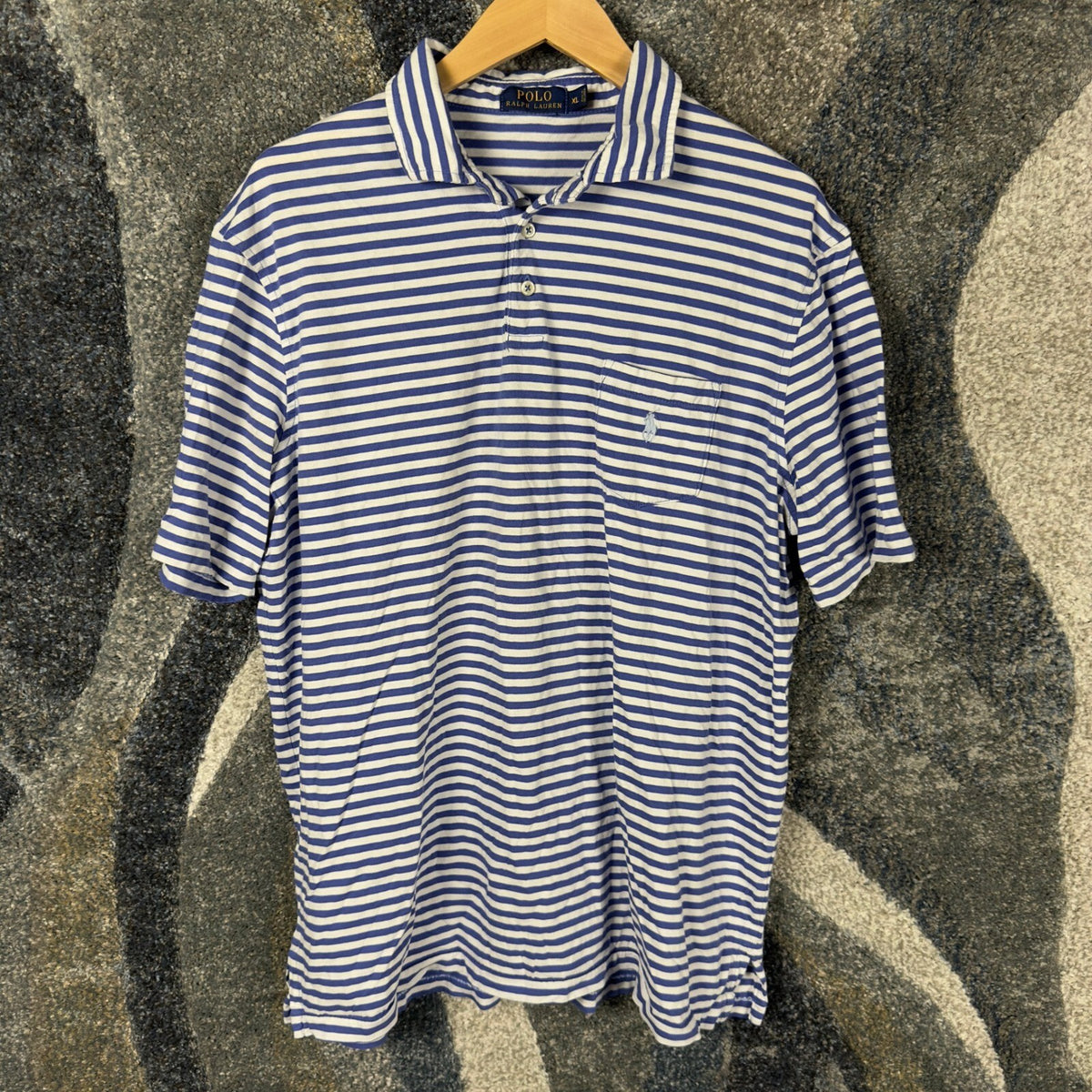 Polo Ralph Lauren Striped Pocket Polo Mens XL Blue White