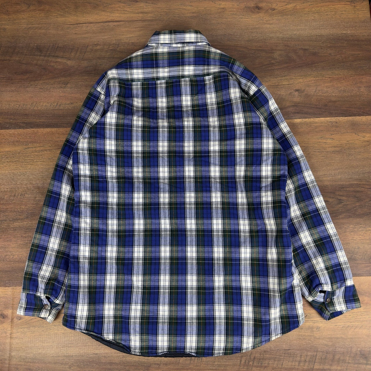 Vintage Woolrich Quilted Flannel Shirt Jacket Mens Large Blue Plaid Insulated