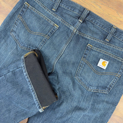 Carhartt Fleece Lined Jeans Mens 38x34 Dark Wash Workwear