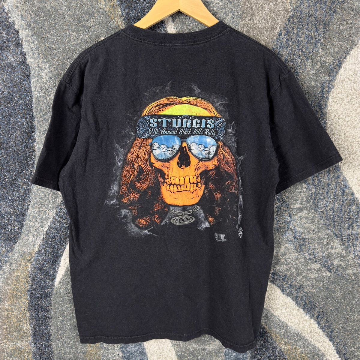 Y2K Sturgis 2009 Rally Skull Graphic T-Shirt Mens L Black