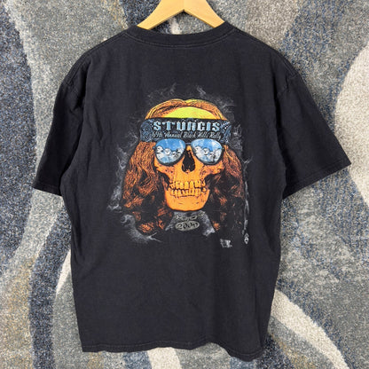 Y2K Sturgis 2009 Rally Skull Graphic T-Shirt Mens L Black