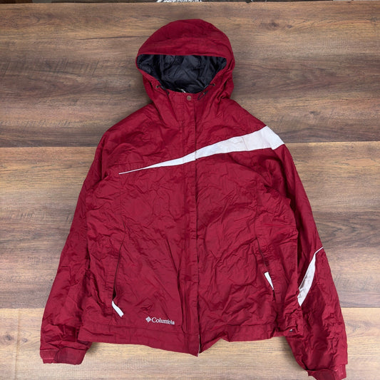 Columbia Womens XL Red White Hooded Windbreaker Jacket Vintage Y2K Full Zip