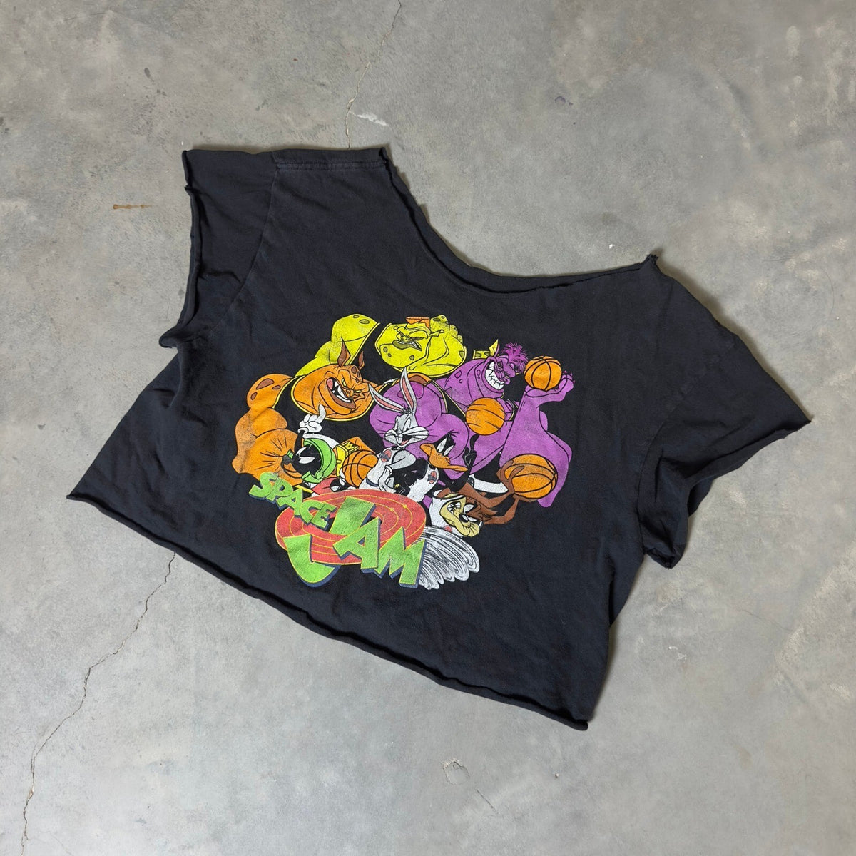 Vintage Space Jam Graphic Crop Top Womens XL Black