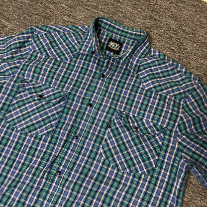 Key Western Pearl Snap Shirt Mens LR Blue Plaid Cowboy