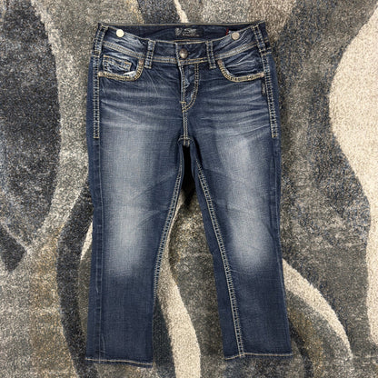 Y2K Silver Jeans Suki Capri Womens 29 Dark Wash Curvy Fit