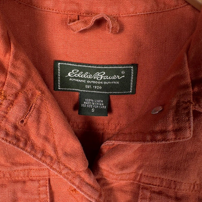 Eddie Bauer Linen Trucker Jacket Womens S Burnt Orange