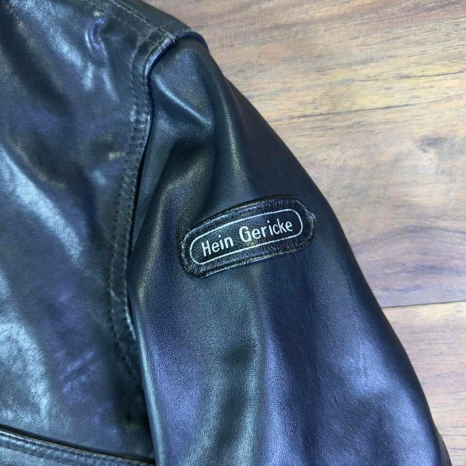 Hein Gericke Genuine Leather Motorcycle Jacket Mens 40 Black Vintage