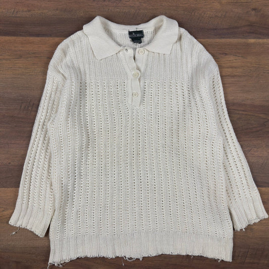 Boundary Waters Vintage Cream Knit Polo Sweater Mens XL