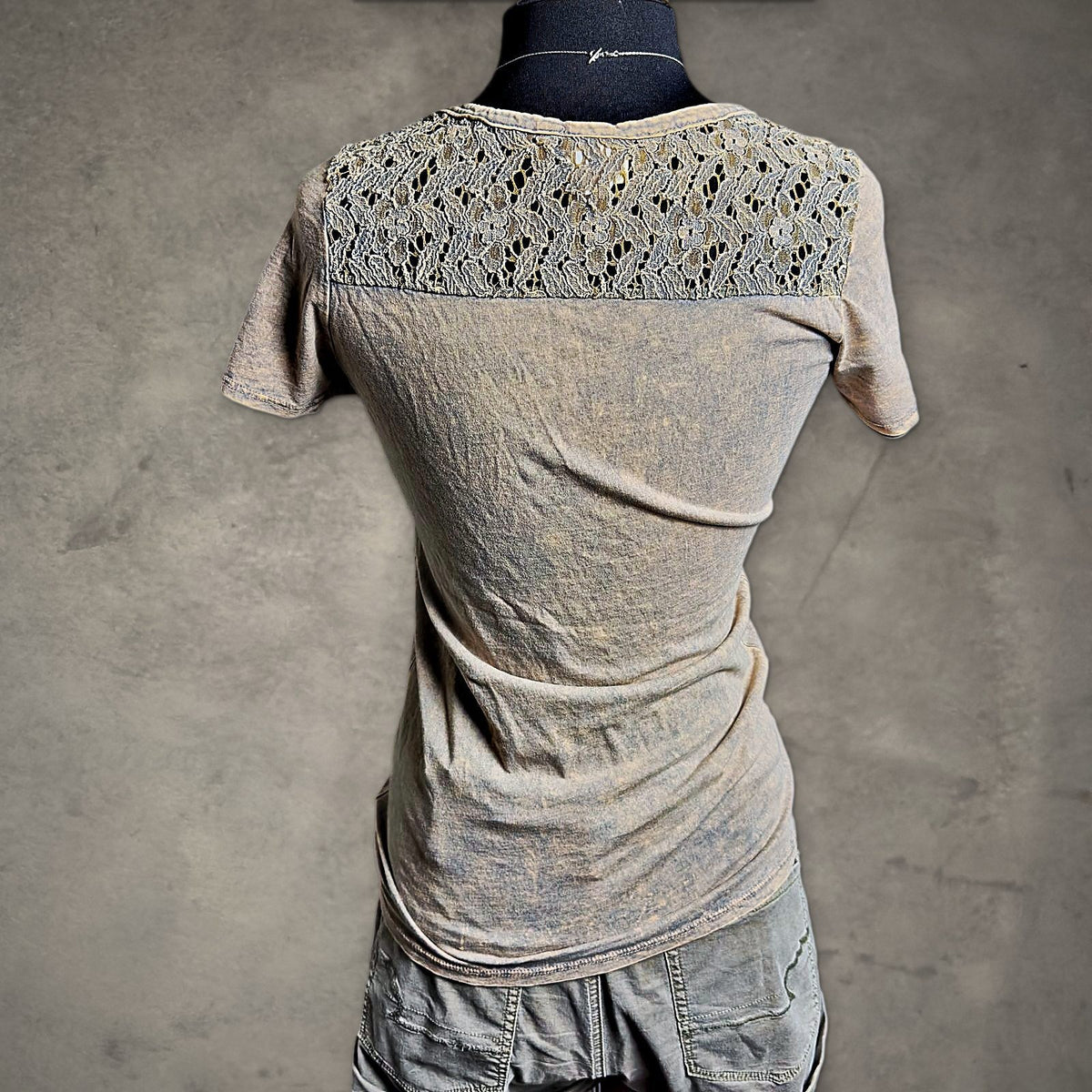 Daytrip Studded Cross Graphic Tee Womens S Tan Lace Boho