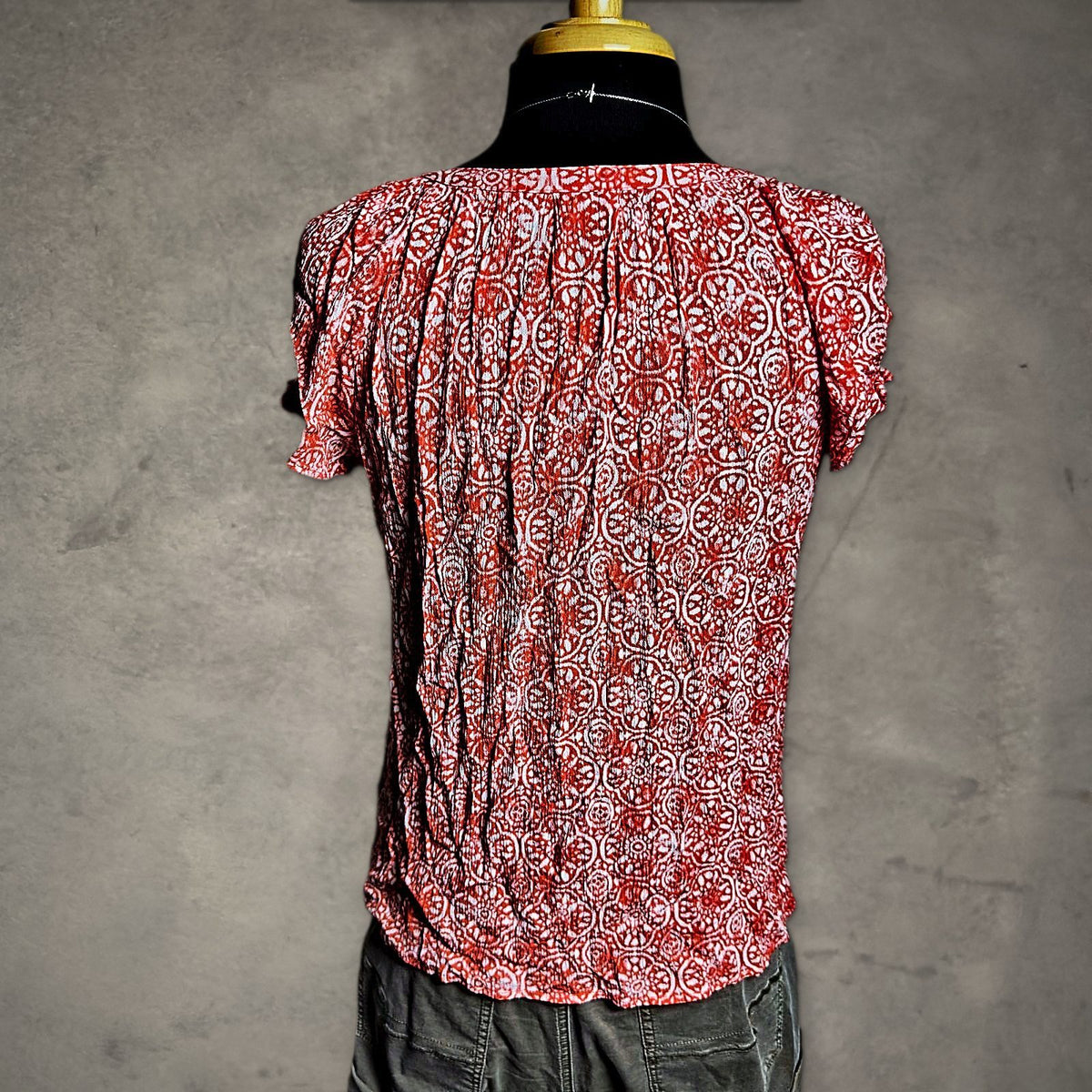 Laura Scott Crinkle Blouse Womens S Orange Medallion Boho