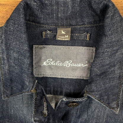 Eddie Bauer Denim Trucker Jacket Womens M Dark Wash Blue