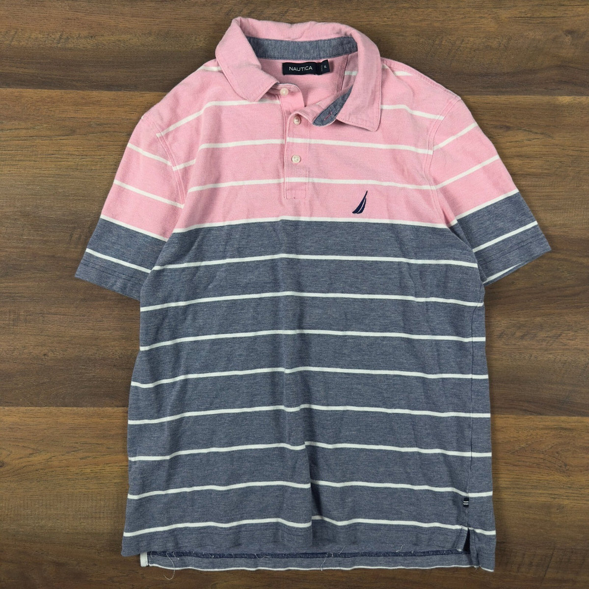 Nautica Striped Polo Shirt Mens XL Pink Blue Preppy Nautical