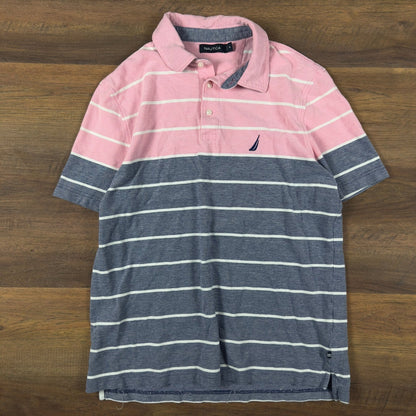 Nautica Striped Polo Shirt Mens XL Pink Blue Preppy Nautical