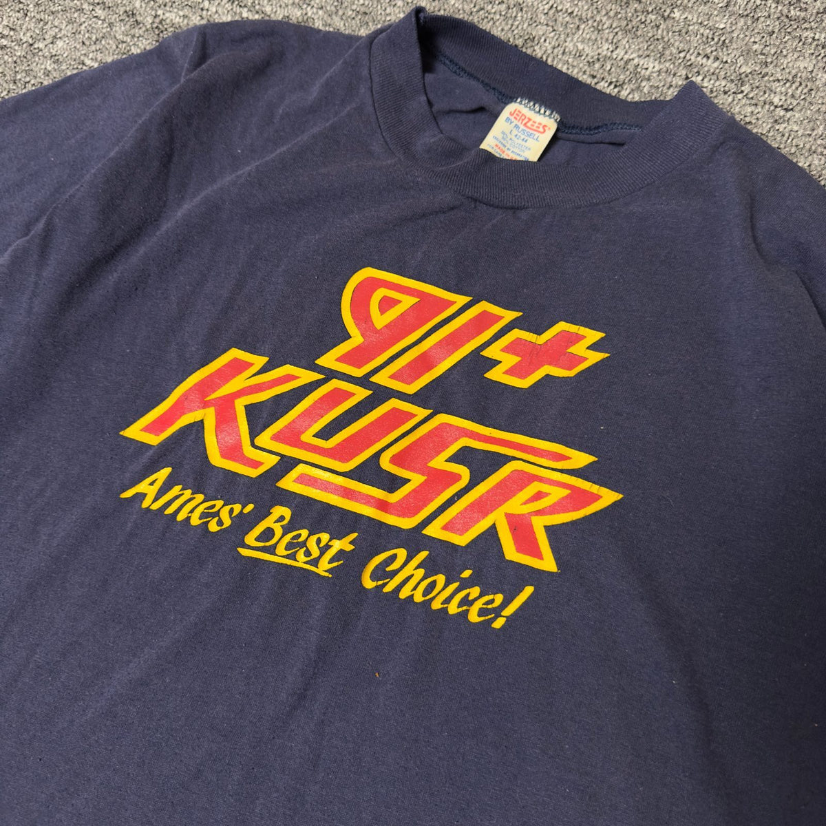Vintage Jerzees KUSR 91+ Ames Radio Tee Mens L Navy