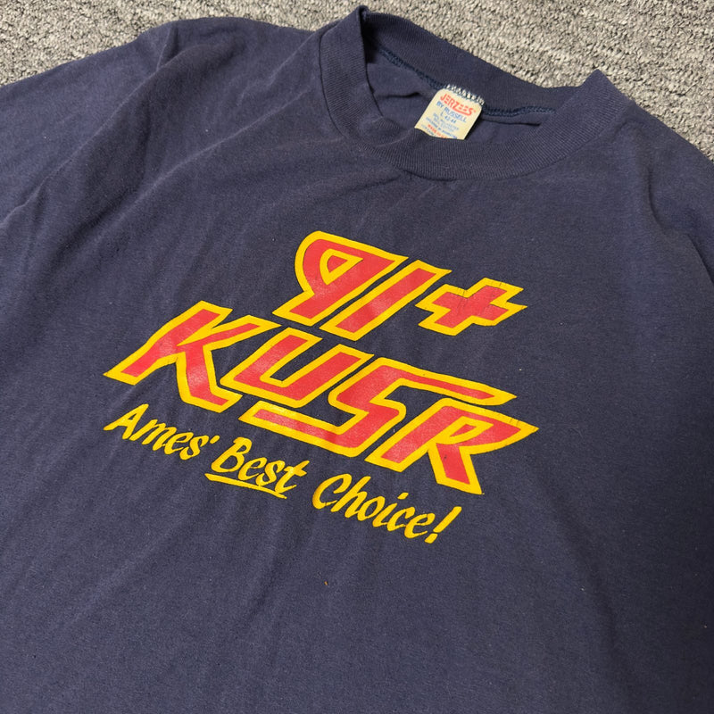 Vintage Jerzees KUSR 91+ Ames Radio Tee Mens L Navy