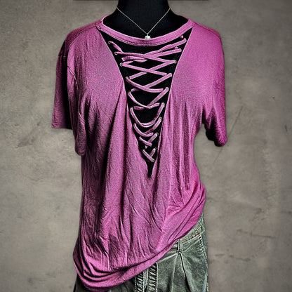 Express Lace Up Plunge Tee Womens M Mauve Pink Casual