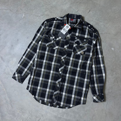NWT South Pole Plaid Snap Shirt Boys M(12-14) Black Western