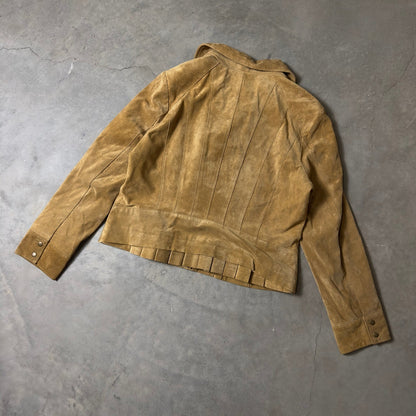 Coldwater Creek Suede Leather Moto Jacket Womens L Tan Western Boho Minimalist