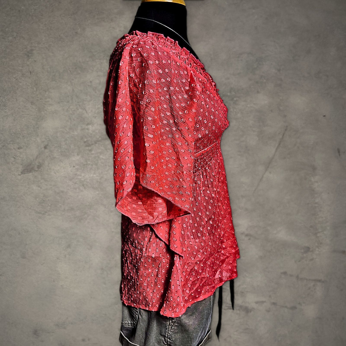 Coral Swiss Dot Babydoll Blouse Womens S Flutter Sleeve