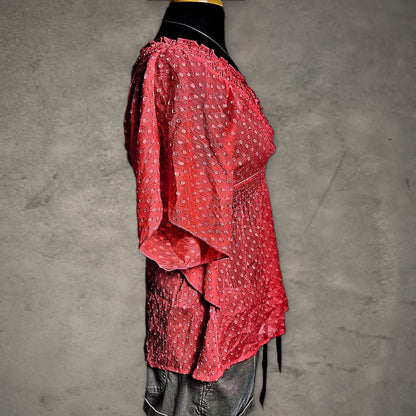 Coral Swiss Dot Babydoll Blouse Womens S Flutter Sleeve