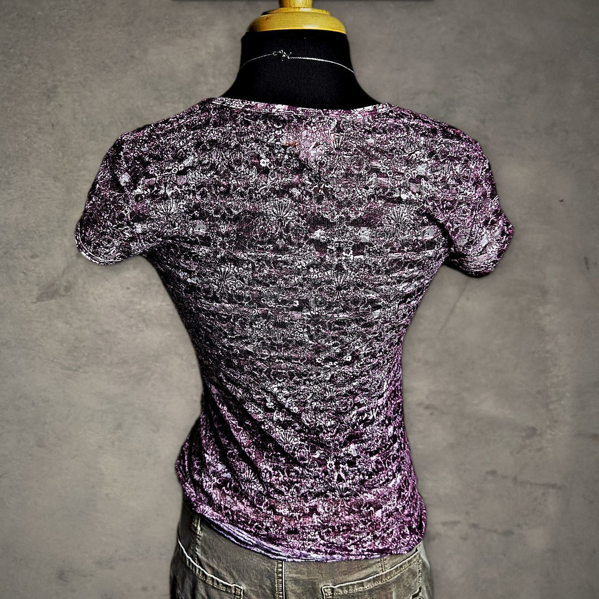 Mudd Lace Print Tee Womens XL Purple Floral Coquette