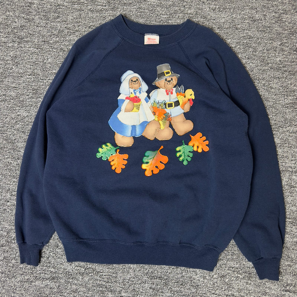 Vintage Hanes Sport Thanksgiving Pilgrim Bears Sweatshirt XL