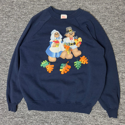Vintage Hanes Sport Thanksgiving Pilgrim Bears Sweatshirt XL