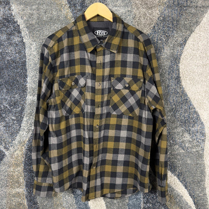Rugged Wear Buffalo Plaid Flannel Shirt Mens L Olive Grey