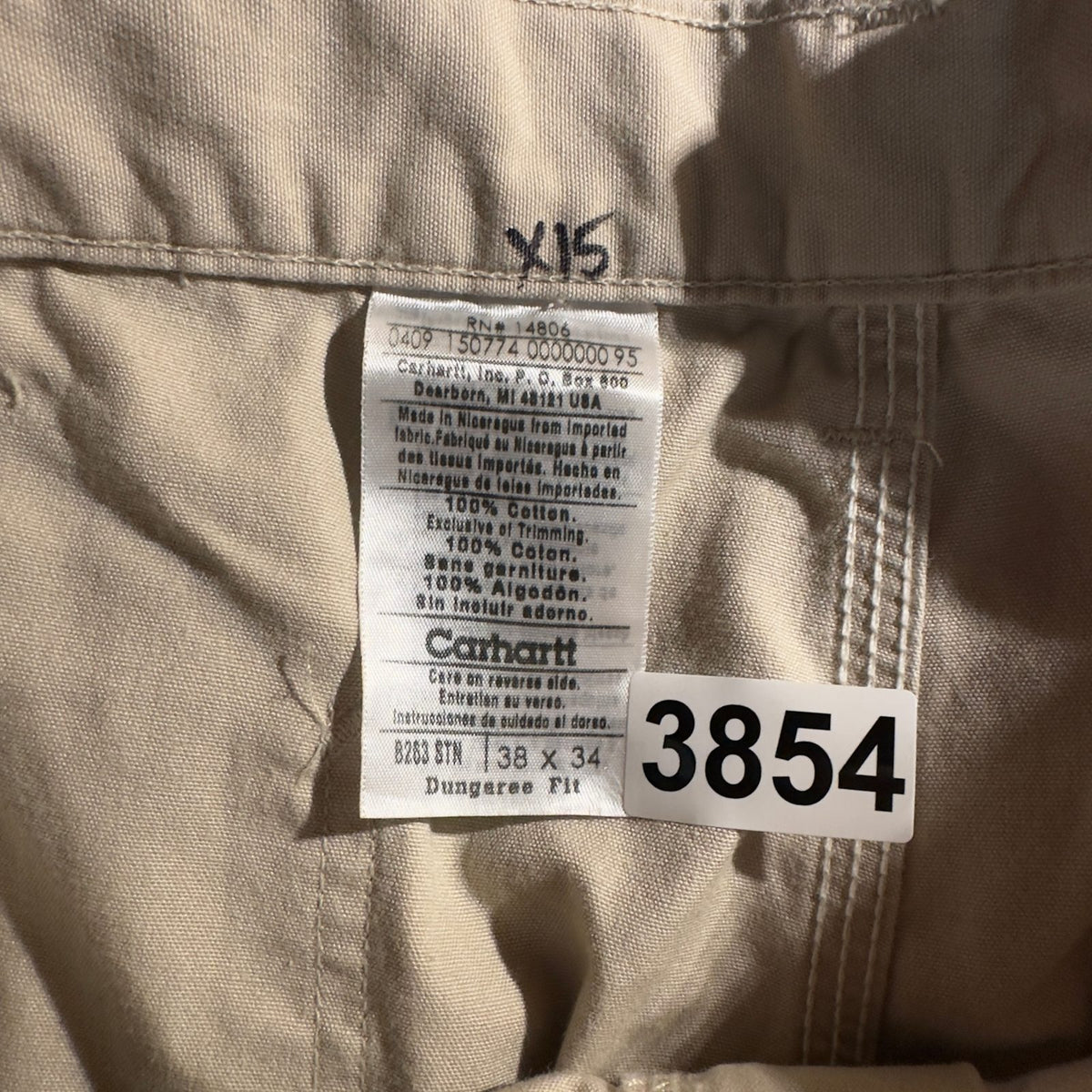 Carhartt Dungaree Fit Pants Mens 38x34 Stone Khaki Workwear