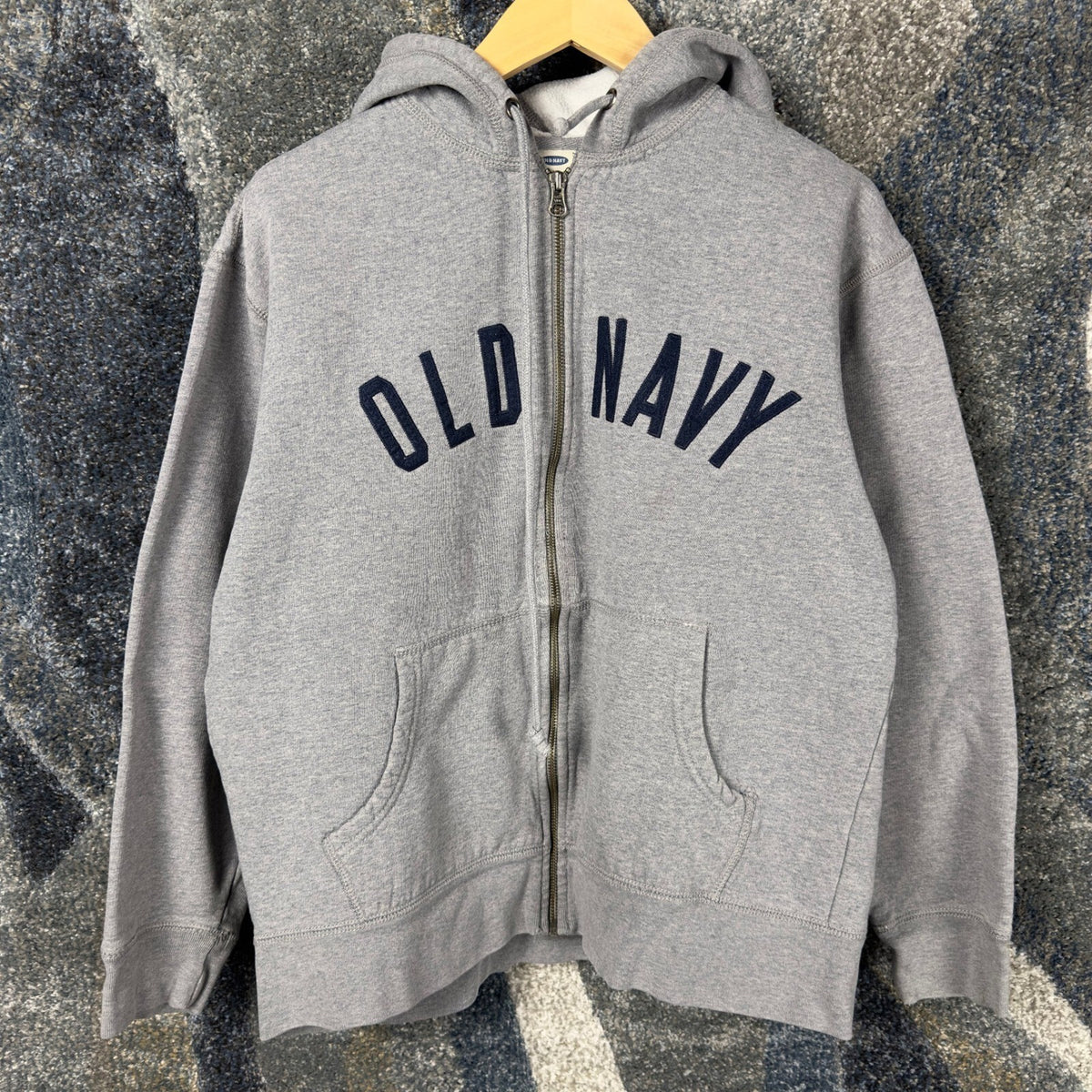 Vintage Y2K Old Navy Zip Up Hoodie L Heather Gray Felt Logo