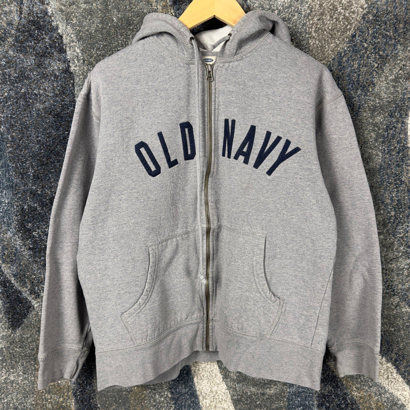 Vintage Y2K Old Navy Zip Up Hoodie L Heather Gray Felt Logo