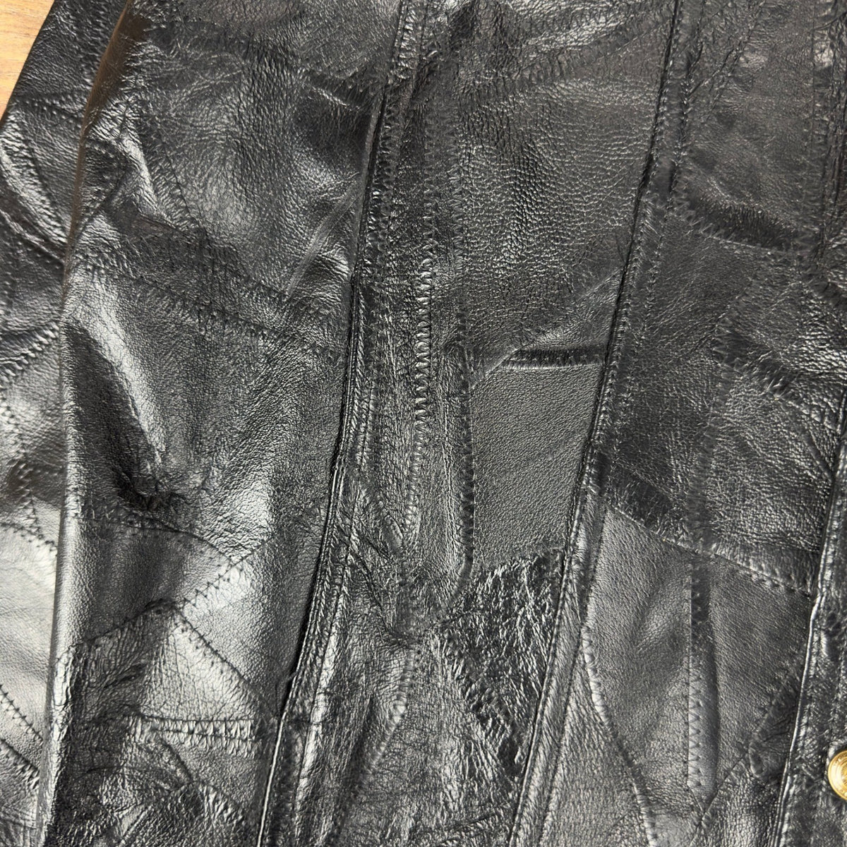 Cellini Leather Collection Mens XXL Black Patchwork Crazy Stitch Trucker Jacket