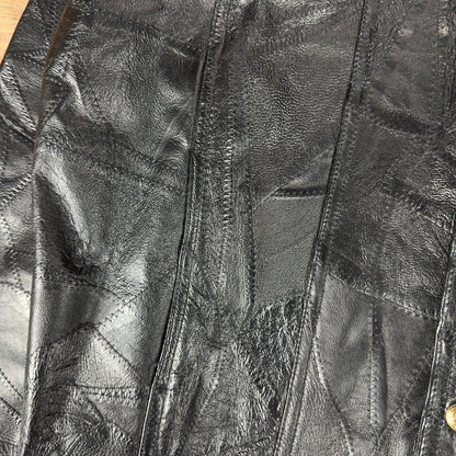 Cellini Leather Collection Mens XXL Black Patchwork Crazy Stitch Trucker Jacket